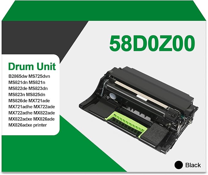 58D0Z00 Imaging Unit Black with Chip Compatible with Lexmark 58D0Z00 Drum Unit Black B2865dw MS821dn MS821n MS823dn MS825dn MS826de MS725dvn MX721ade MX722ade MX822ade MX826ade Printers(1Pack)