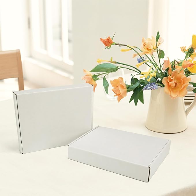 HORLIMER 12x9x2 Shipping Boxes Set of 30, White Corrugated Cardboard Mailer Box for Packing Small Business