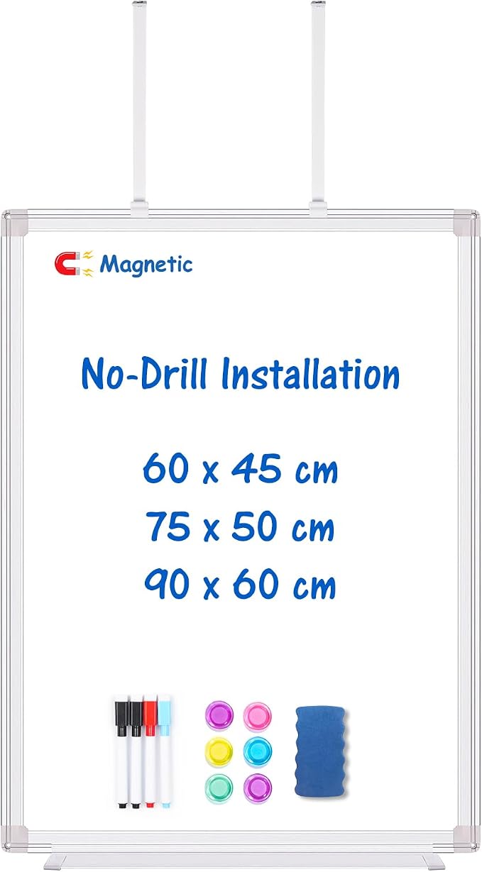 Maxtek Magnetic Dry Erase Board for Door 30 x 20 in | No-Drill Adjustable Long Arm Hook Mount, Portable Hanging Whiteboard For Home, Dorm, Office, Cubicle And Small Spaces
