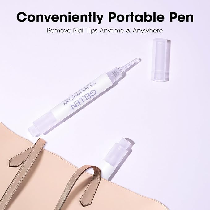 Gellen Nail Glue Remover, Nail Glue Remover for Press on Nails, 2 Pcs Non Acetone Gel Glue Off Remover, 10s Quick Remove for Nail Tips Fake Nails Solid Glue Gel