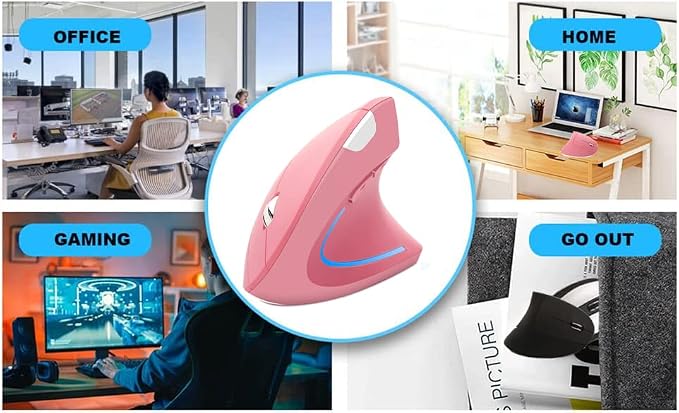 Wireless Mouse Ergonomic Vertical Mouse Ergo LED Light High Precision Optical Cordless Lightweight Mice Gift for Boy Girl Adults for PC Computer Laptop Mac Office,with Side Buttons, 800/1200/1600 DPI