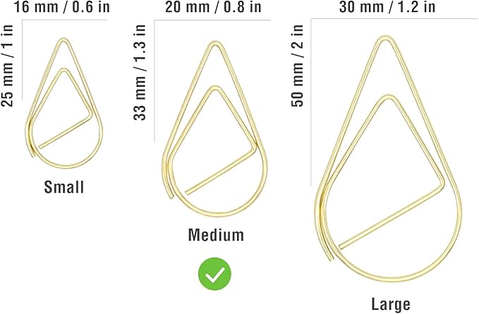 120 Pieces Gold Paper Clips Teardrop Medium Stainless Steel Drop-Shaped Paper Clips for Office School Supplies Wedding Invitations Scrapbooking Bookmarks Kids Women Planners (1.3 inch) by DEEDYGO