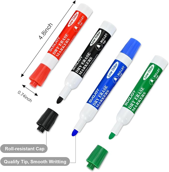 Dry Erase Markers, Bulletl Tip Whiteboard Markers, Low Odor Thick Dry Markers, 36 Bulk 12 Assorted Color Marker for Whiteboard, Classroom, Office & Home