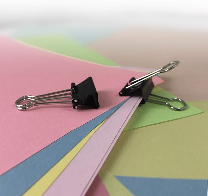 Amazon Basics Sturdy Binder Clips, Office Supplies, Small 0.75 in, Document Organizing, School Supplies, Black, 144 Count (Pack of 12)