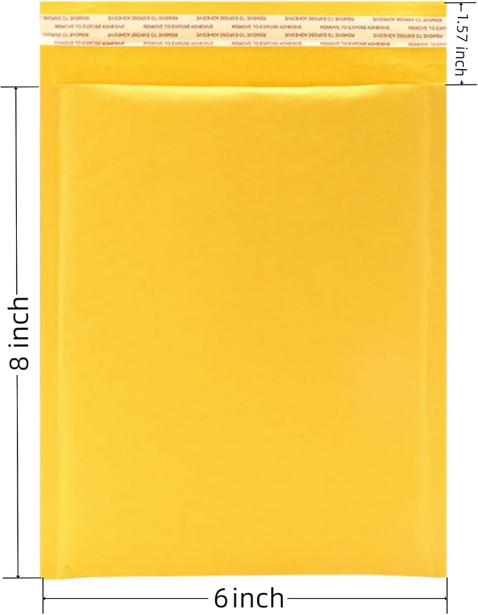 Kraft Bubble Mailers 6x8 Inch 12 Pack (Yellow) | Small Bubble Envelopes, Self Seal Padded Envelopes,Bulk Mail Shipping Bags, For Jewelry, For Makeup Supplies
