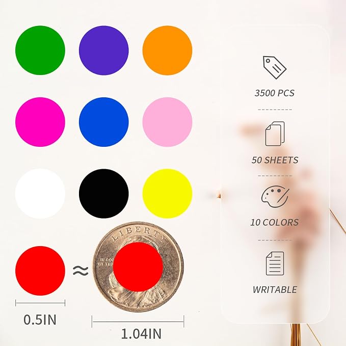 2340 PCS Colored Dot Stickers 1/2" Round Circle Coding Labels | Used as calendar markers, kindergarten activities, craftst, recommended for writing with oil-based markers,strong adhesion.