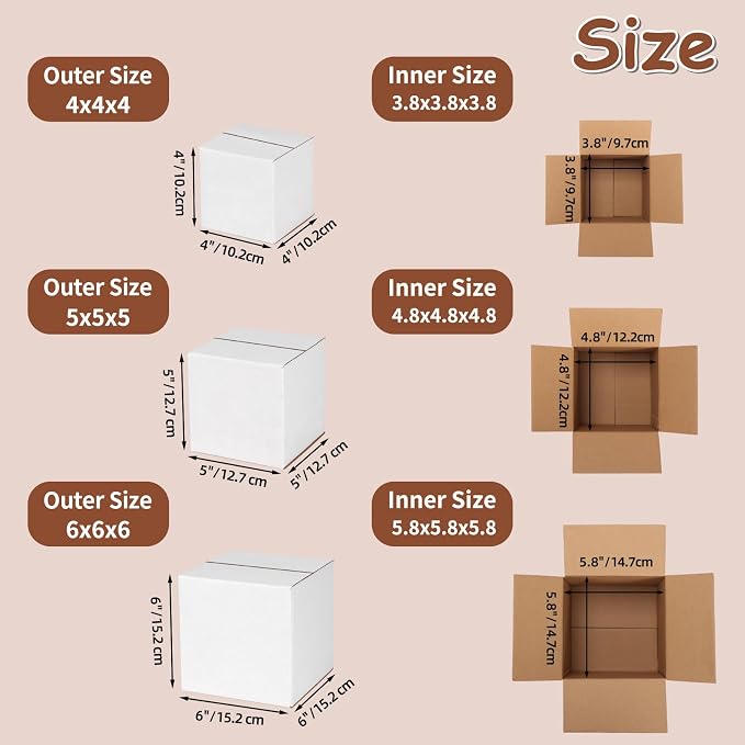 Hoikwo 30 Packs Small Shipping Boxes Mixed Sizes | 10 PCS Each of 6x6x6, 5x5x5, 4x4x4, White Cardboard Box for Small Business Packaging and Mailing
