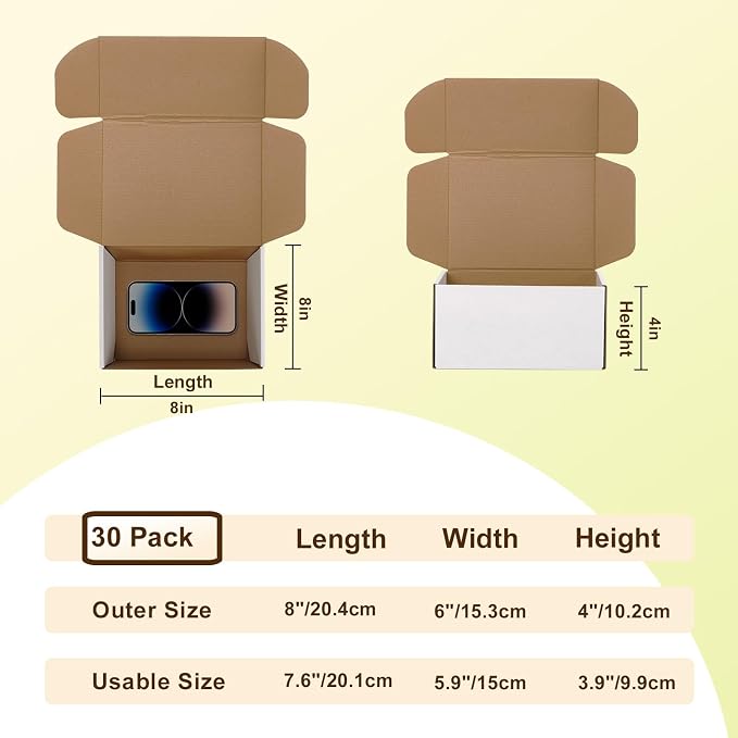 WIFTREY 8x6x4 Shipping Boxes 30 Pack, White Packing Box for Small Business, 8 x 6 x 4 Corrugated Cardboard Boxes for Mailing, Mailing, Shipping