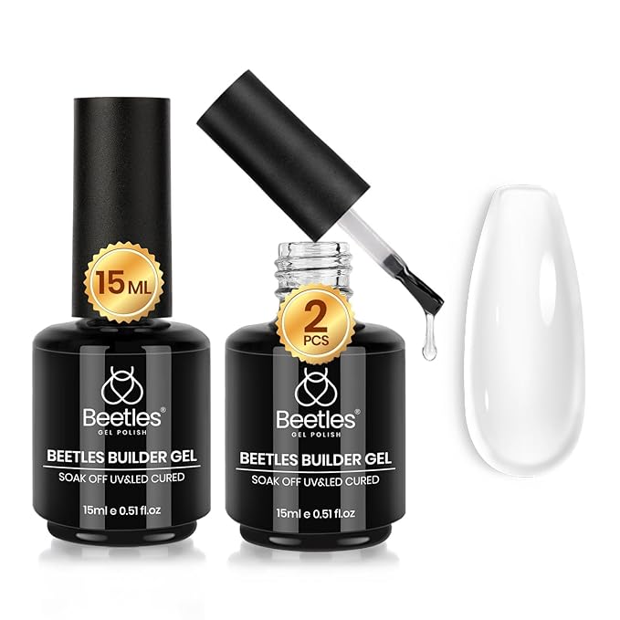 Beetles Builder Gel for Nails,2 Pcs 8 in 1 Clear Building Gel,for Strengthening Natural Nail Apex & Extension for DIY Salon at Home,Friendly for Beginner,UV LED Lamp Cured,Rhinestone Glue in a Bottle