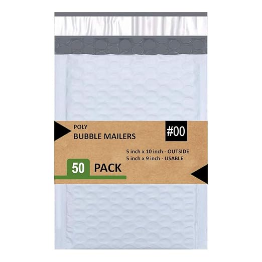 SALES4LESS - Poly Bubble Mailers, Waterproof & Cushioned Padded Envelopes for Shipping, 5 x 10 in (50 Pack, White)