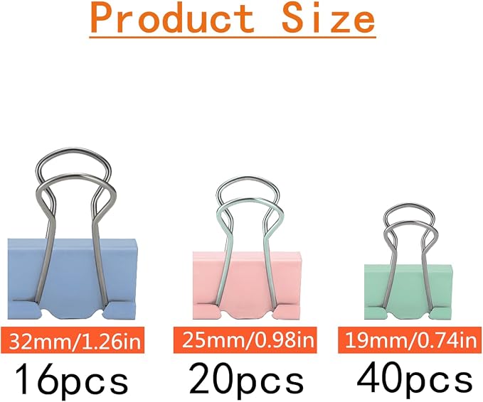 76 Pcs Colored Binder Clips Paper Clamps Assorted Sizes Small Medium Large Colorful Binder Clips for Office Supplies Set