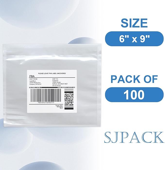 SJPACK 6" x 9" Packing List Envelopes, Shipping Label Sleeves, 100 Packs Clear Self Adhesive Shipping Labels Pouches
