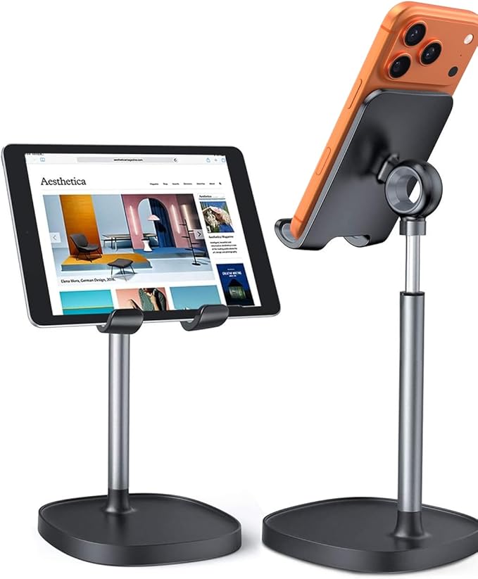 LISEN Cell Phone Stand Phone Holder for Desk Office Decor, Office Desk Accessories Women PC Gaming Essentials iPhone Stand Gadgets Men Gifts for Kids Fit OtterBox Case Switch iPad Air Tablet 4-10 in