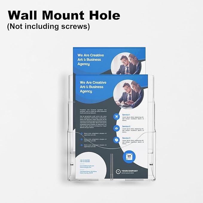 2 Pack Acrylic Brochure Holder 8.5 x 11, 2 Tier Brochure Display Stand with Removable Divider for 4 x 9 inches Trifold Pamphlets, acrylic flyer holder 8.5 x 11 Stands for Flyer, Pamphlet, Magazine