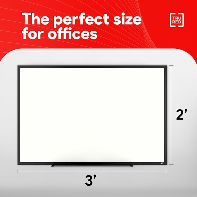 TRU RED Melamine Whiteboard | Dry Erase Board for Wall, White Board with Black Aluminum Frame, 3 ft x 2 ft, Fine Tip Marker Included