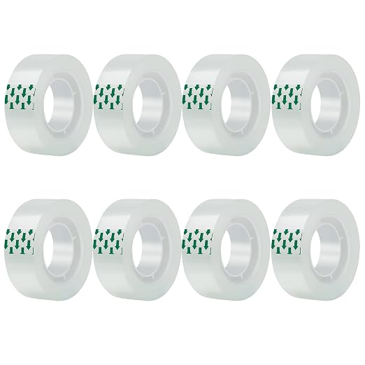 JACMD 8 Rolls Clear Tape, Transparent Tape Refills, Gift Wrap Tape 3/4 * 1000 inch for Gift Wrapping for Office, Home, School