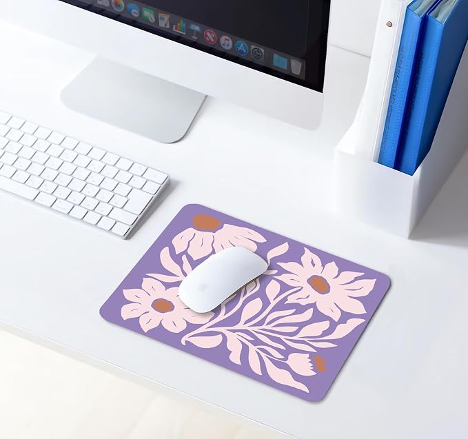 Square Purple Mouse Pad, Vintage Flower Computer Pad Small, Boho Floral Cloth Mousepad Washable, Abstract Mouse Mat for Wireless Mouse, Office Gifts for Coworkers, Decor Gift for Women, 9.5x7.9 in