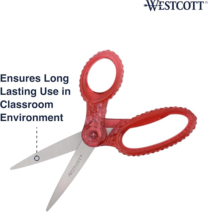Westcott GEM Crystal-Design 7-Inch Pointed Student Scissors for Ages 12+, Classroom Essential with Comfortable Grip, Ideal for Left or Right Hand, Back to School, School Supplies, Pink
