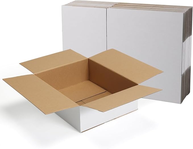 CRUGLA 12x10x4 Shipping Boxes 15 Pack, White Corrugated Cardboard Boxes with Side-Lock and Pre-Applied Double-Sided Tape, Easy Assemble Packing Mailer Boxes for Small Business Shipping