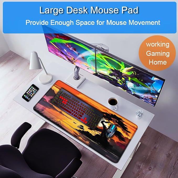 Mouse Pad Gaming, 31.5x15.7 inch Large Extended Computer Keyboard Mouse Mat, Water Resist Non-Slip Mousepad Rubber Base Long XXL Mouse Pad for Work & Gaming, Office & Home, Sunset