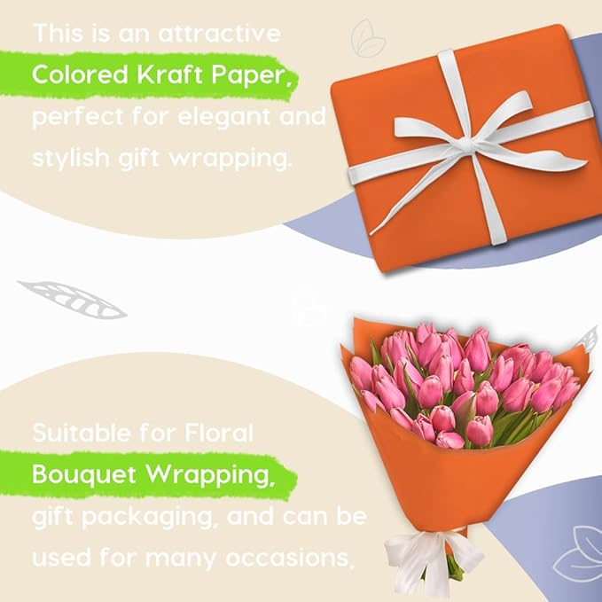 SMART&CASUAL 17.8" x 760" (63') OrangeRed Kraft Craft Paper Roll for Gift Wrapping Bulletin Board Bouquet Flower Kids Art Packing Parcel Table Covering 80GSM 55LB (OrangeRed, 17.8" x 63')
