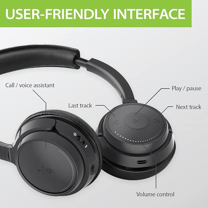 Avantree AH6B - Bluetooth Headset with Detachable Microphone | Lightweight on-ear headset for office or home with 22-hour battery, soft.