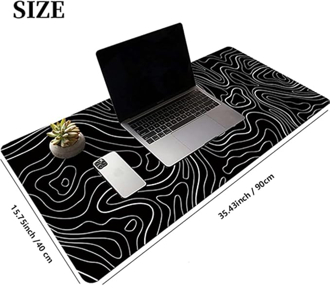 Black Topographic Large Gaming Mouse Pad Extended XXL(900 * 400 * 3MM) Mouse Mat Long Desk Pad with Stitched Edges for Keyboard Home Office Gaming Work Big Desk Mat