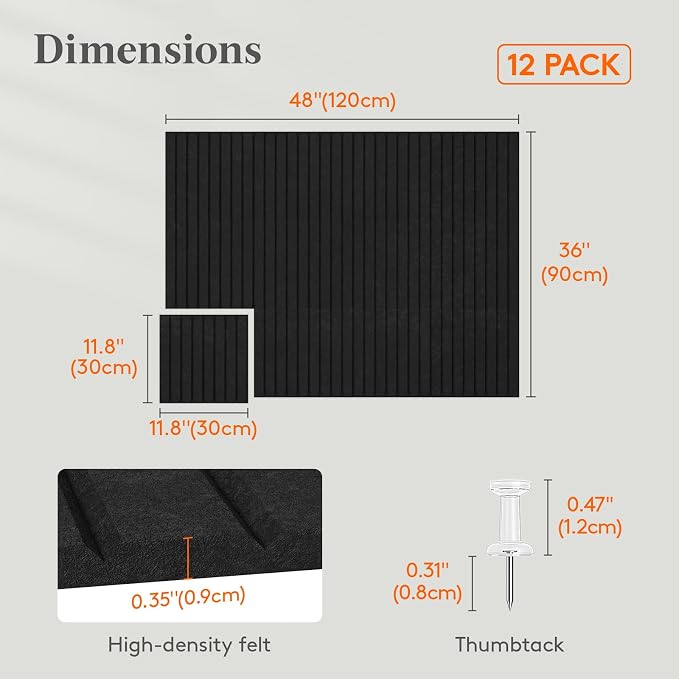 Lifewit Large Felt Bulletin Board with Self-Adhesive 48" x 36" - 12 Pack | Cork Board for Walls Alternative, Notice Boards with 50 Pushpins, Bulletin Board for Classroom Home Office Decor, Black