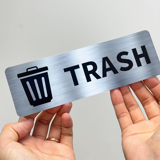 GRITKULTURE Premium Trash & Recycling Stickers for Bins – 2 Pack Metallic Look Printed Labels (Not Real Metal) – Clear Waste Sorting Decals for Kitchen, Office & Garage – Waterproof Vinyl, Easy Peel & Removable(1)
