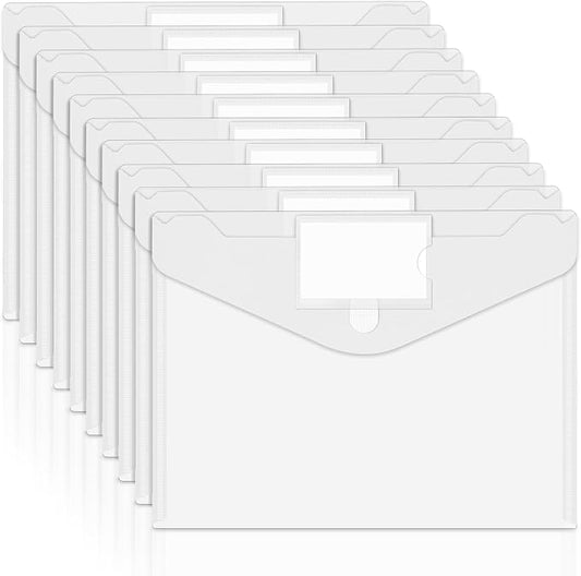 10 Pack Plastic Envelopes File Folders, Plastic Filing Folders A4 Pouch | Safe Closure, Colored Folder for Documents Letter A4 Size with Label Pocket, Office Teacher School Supplies Storage