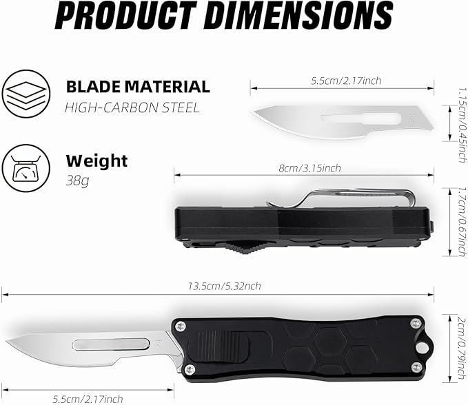 XXOK Utility knife with clip retractable box cutter EDC knife with 10 razors small folding utility knives with sharp carbon steel replacement blade # 24 Black