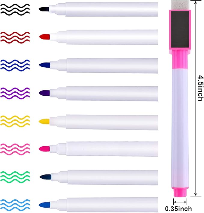 Boao Magnetic Dry Erase Marker Holder 10 Pcs Colorful Magnetic Markers Set with Eraser Whiteboard Plastic Pen Cup for Back to School Classroom Organization Spring Supplies Refrigerator(Stylish)