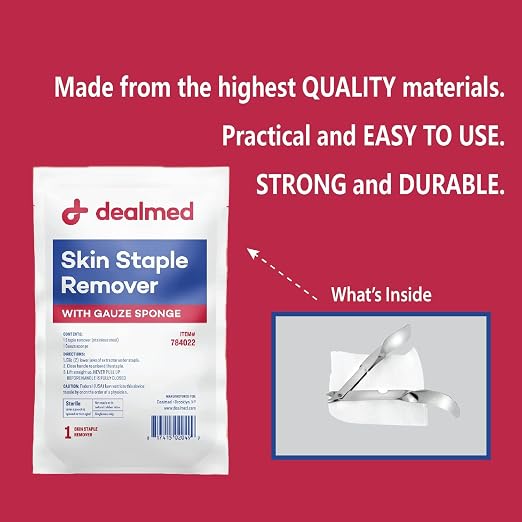 Dealmed Sterile Staple Removal Kit - Single-Use with Gauze - 20 Kits | Stainless Steel Instrument, 3 in x 3 in Sponge, Plastic Tray, Tyvek Peel Pouch, For EMT Nurses Doctors