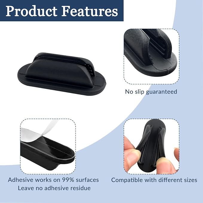 ZUFECY 6 Pack Adhesive Pencil Holders for Desk, Flexible Black Silicone Pen Holder with Adhesive Pads for Office Essentials and Teacher Supplies