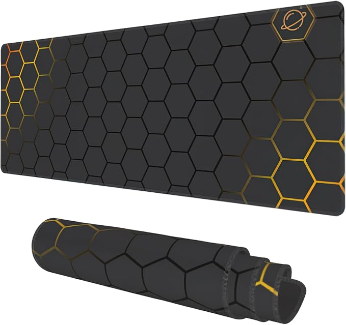 Desk Mat, Black Gold Honeycomb Technology Extended Gaming Mouse Pad Large, 31.5"x11.8" Big Mouse Pad with Non-Slip Base and Stitched Edge, Long Computer Keyboard Mouse Mat for Home Office Work