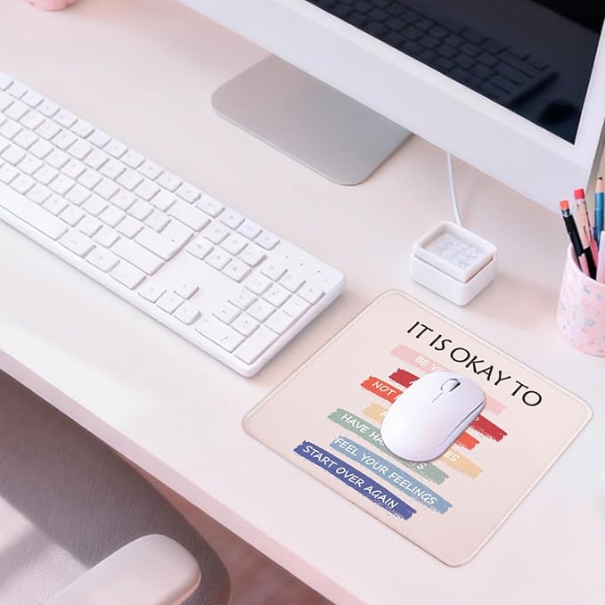 Mouse Pad for Desk with Stitched Edge, Premium Cute Washable Mouse Pads. Computer Mousepad with Non-Slip Rubber Base, Mousepads for Laptop, 9.25x7.75x0.12 inch (It's OK)