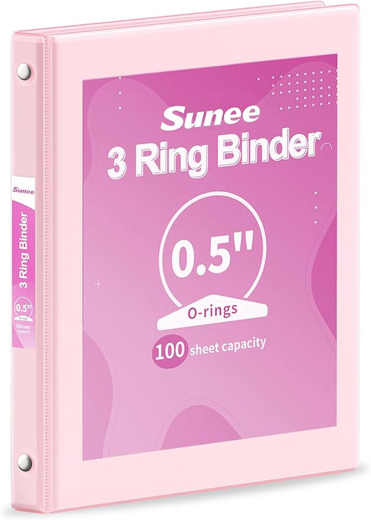 SUNEE 3 Ring Binder 1/2 Inch 1 Pack, Clear View Binder Three Ring PVC-Free (Fit 8.5x11 Inches) for School or Office Supplies, Pink