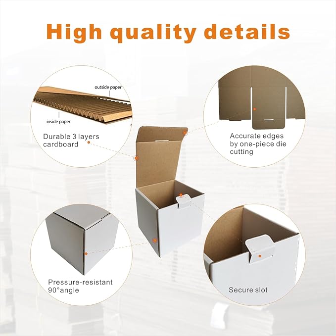 50 Pack 4x4x4'' Small Shipping Boxes, Corrugated Cardboard Mailers for Business, White (LM444)