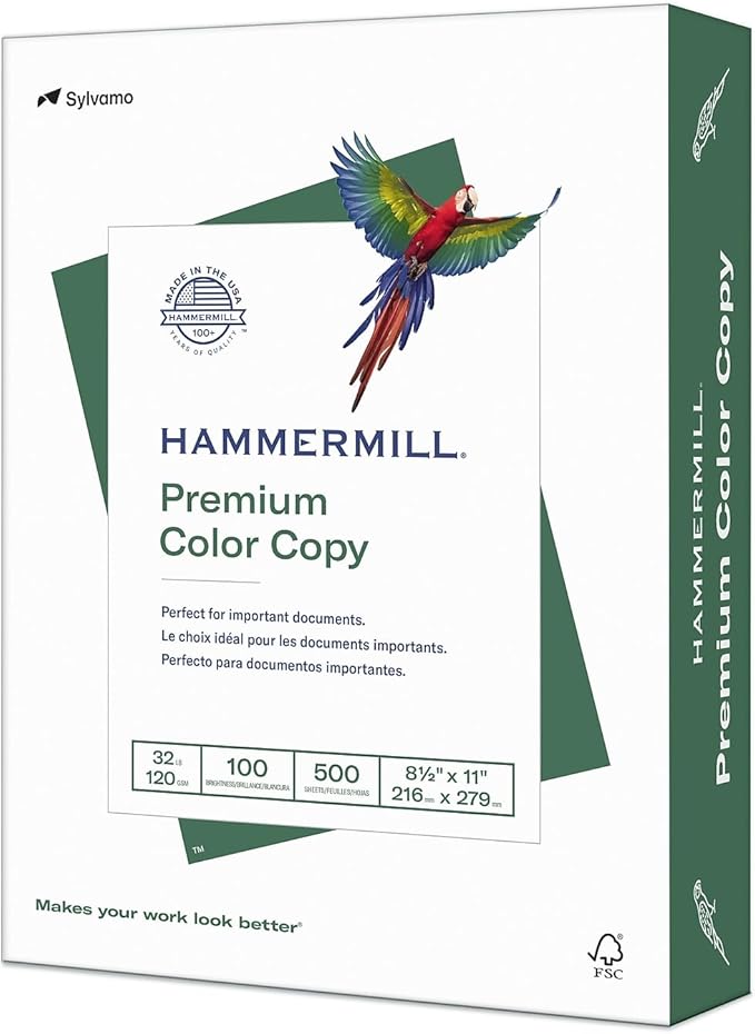 Hammermill Printer Paper, Premium Color 32 lb Copy Paper, 8.5 x 11-1 Ream (500 Sheets) - 100 Bright, Made in the USA, white (102630)