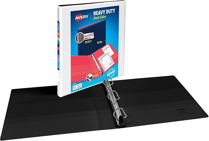 Avery Heavy-Duty Dual Color 3 Ring Binder, 1/2 Inch Slant Rings, White/Black View Binder (17880)