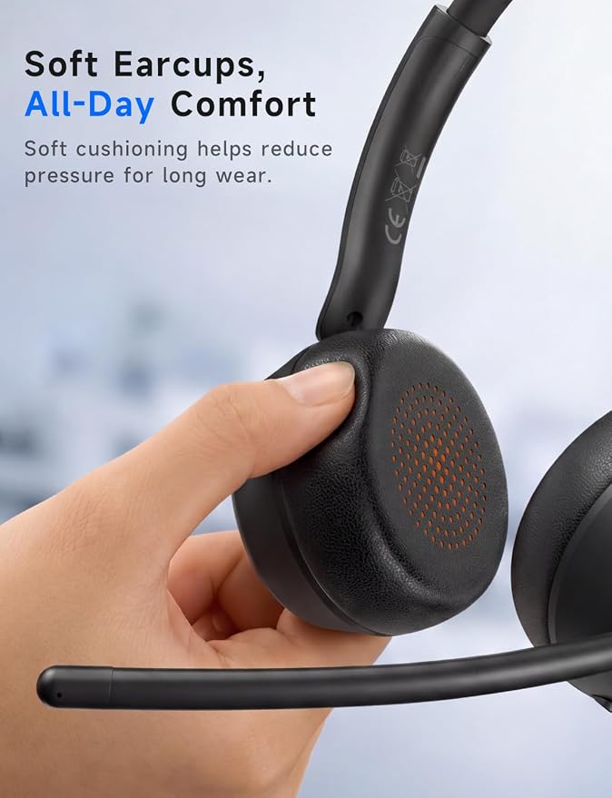 AOC Wireless Headset with Mic for Work, Bluetooth 5.4 Headphones-Dark Black | AI Noise-Canceling Mic for Clear Calls, Computer Headset with Mic Mute & USB A/C Dongle for PC, Computer, Laptop
