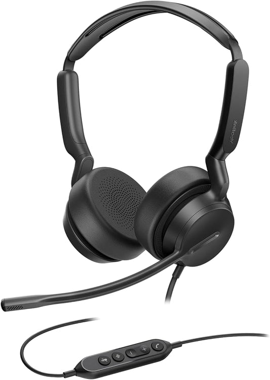 Yealink UH42 USB-C/A Headset with Noise Cancelling Mic, Wired Headphones for PC Computer Laptop, Compatible with Zoom Teams, Comfort Ear Cushions, Stereo Sound, in line Controls