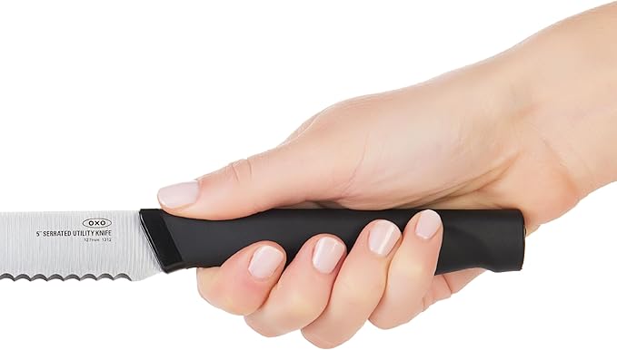 OXO Good Grips 5-in Serrated Utility Knife,Silver/Black