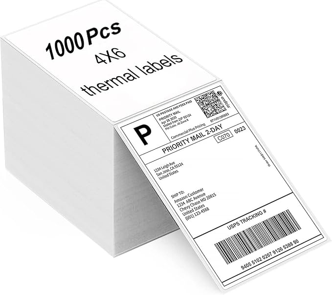 4"x6" Direct Thermal Labels, Fanfold Thermal Label Shipping Label 4x6 Compatible with Rollo, MUNBYN, iDRPT, Polono, Zebra, Permanent Adhesive (1000 Labels)
