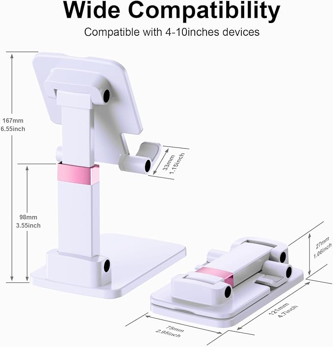 Cell Phone Stand Cute Mobile Holder For iPhone Desk Office Accessories | for thick cases; Under 12" Tablets, e-readers; Folds flat; Anti-slip; Weighted base