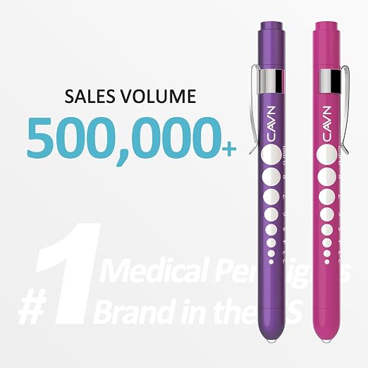 CAVN Pen Light with Pupil Gauge LED Penlight for Nurses Doctors | 2 Pcs Reusable Medical Penlight for Nursing Students (Purple/Pink)