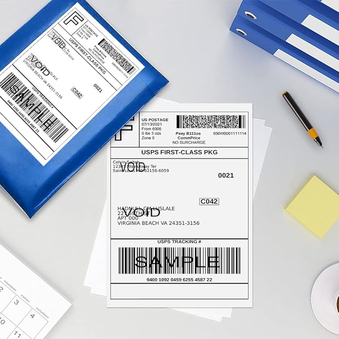 4x6 White Mailing Fanfold Postage Thermal Labels (200 Labels) - Compatible with Rollo, MUNBYN, iDPRT, Polono, Zebra Direct Thermal Printer for Shipping