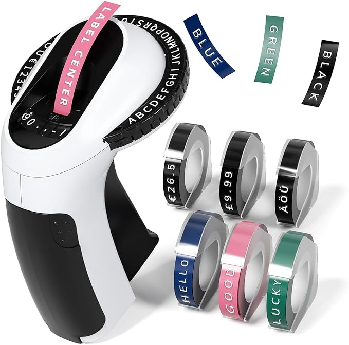 Phomemo Embossing Label Maker Machine with Tape, Retro Manual Embossed Label Maker, Scrapbook Supplies Journal Kit, Old School Embosser Labeler with 6 Rolls 3D Embossing Label Tapes