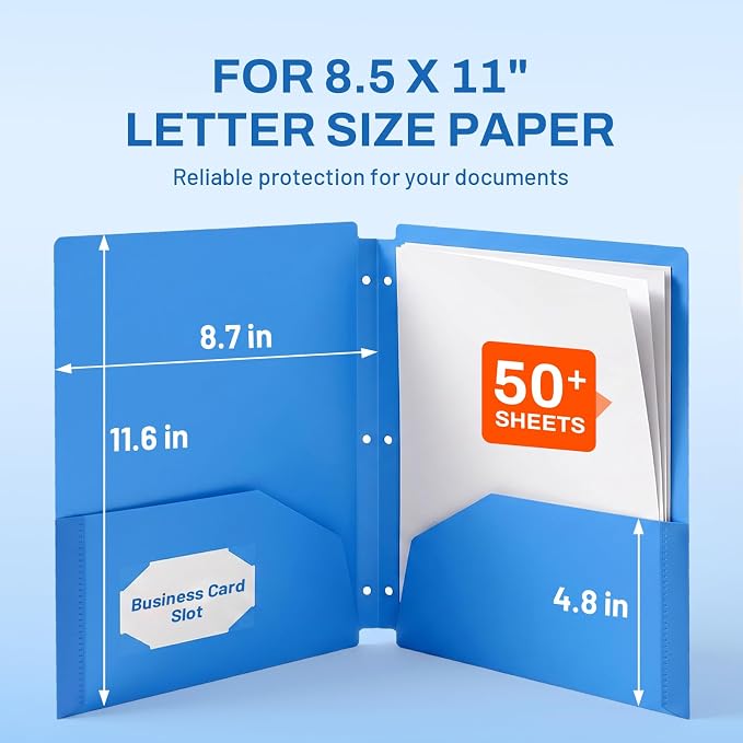 SUNEE 3 Hole Folders with Pockets (12 Pack, Assorted Color), Plastic Folders for 3 Ring Binder, Heavy Duty Binder Folder for Document for School, Students, Teachers, Office Staf