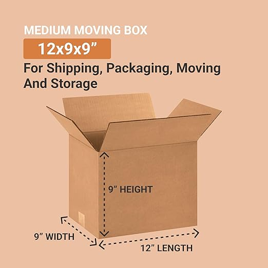 BOX USA Shipping Boxes Small 12"L x 9"W x 9"H 25-Pack - Corrugated Cardboard Box for Moving, Mailing, Packing, Packaging and Storage
